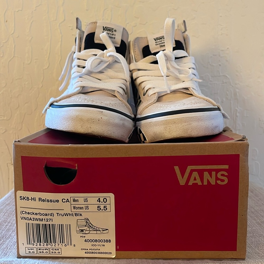 Vans SK8-Hi Reissue CA Checkerboard TruWht/Blk Women US Size 5.5 Used Good Cond